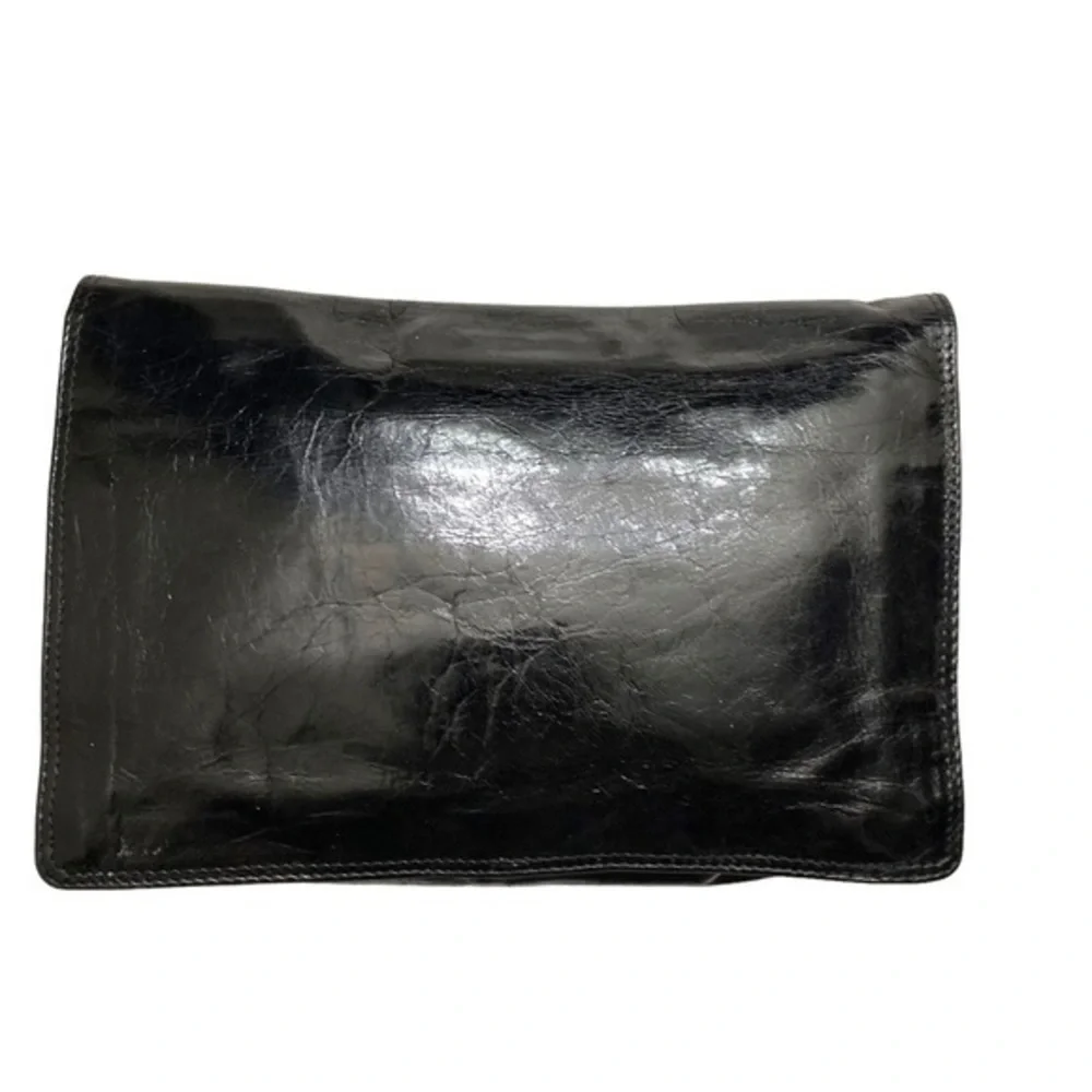 Bottega Veneta black Italian leather clutch bag
